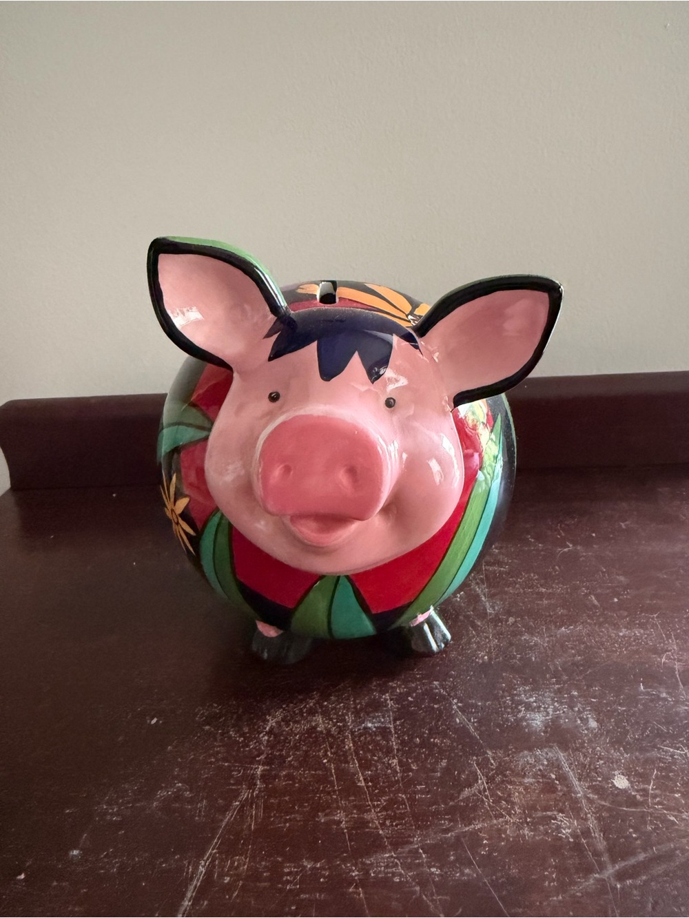 Hand-Painted Pink Piggy Bank with Floral Accents - Picture 5 of 10